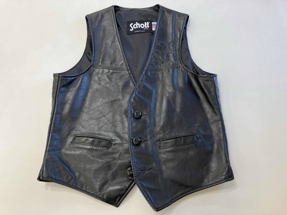 Schott ショット レザー ベスト 424V M ブラック USA製