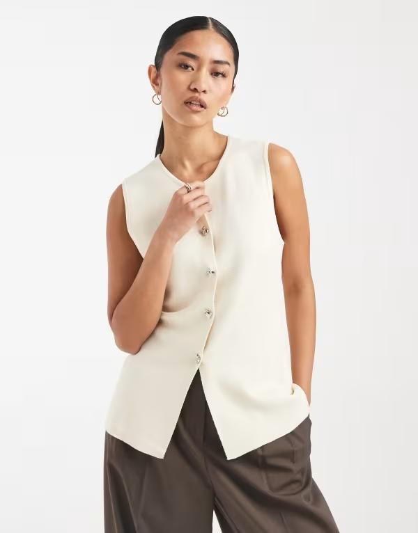 オンリー レディース トップス ベスト ニット ONLY button up knit vest in cream BIRCH クリーム