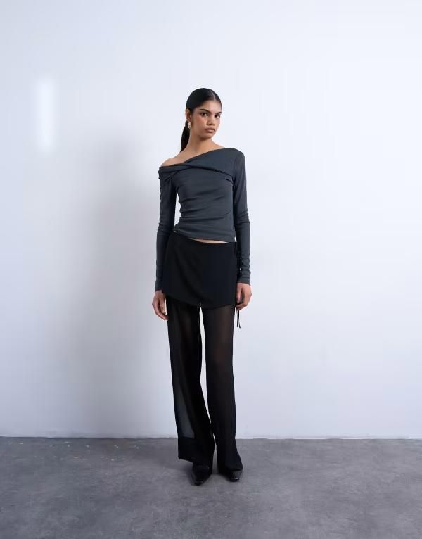トップショップ レディース ボトムス カジュアルパンツ シアー スカート Topshop sheer double layer mock skirt pants Black ブラック