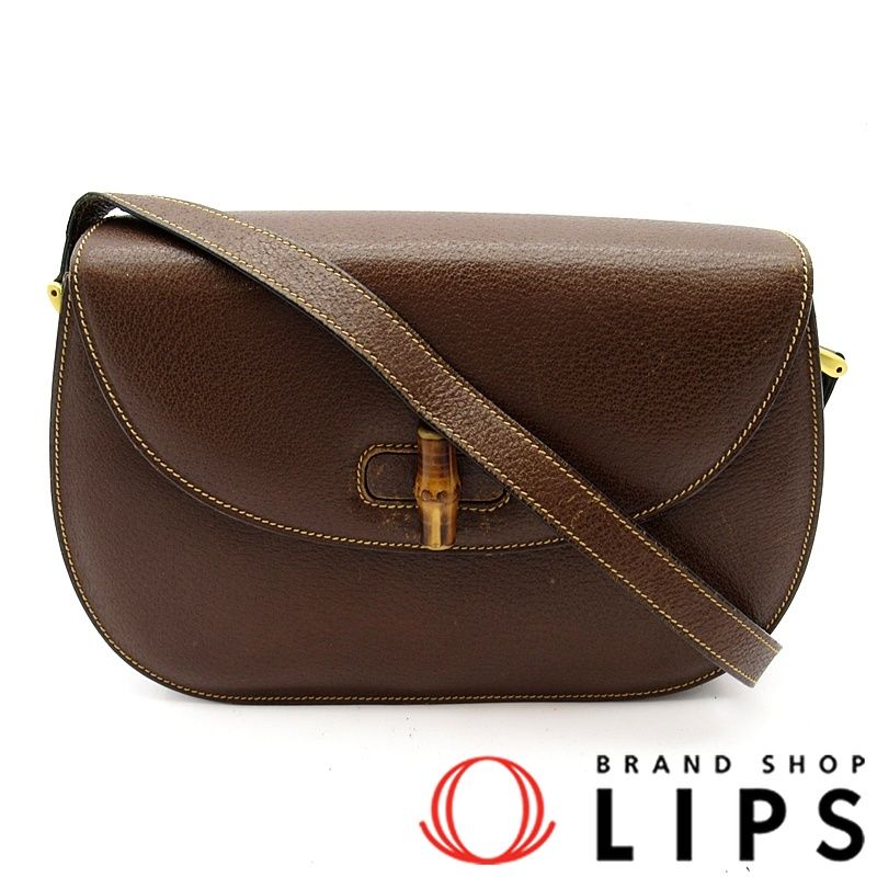グッチ バンブー ショルダーバッグ レザー レディース ショルダーバッグ ブラウン 美品 【中古】