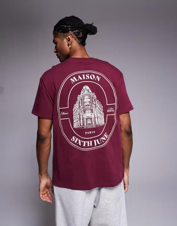 シックスジュン メンズ トップス Tシャツ Sixth June maison Tshirt Burgundy バーガンディ