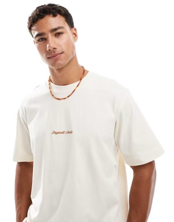 ジャック アンド ジョーンズ メンズ トップス Tシャツ Jack Jones oversize Tshirt with originals embroidery in cream Antique W