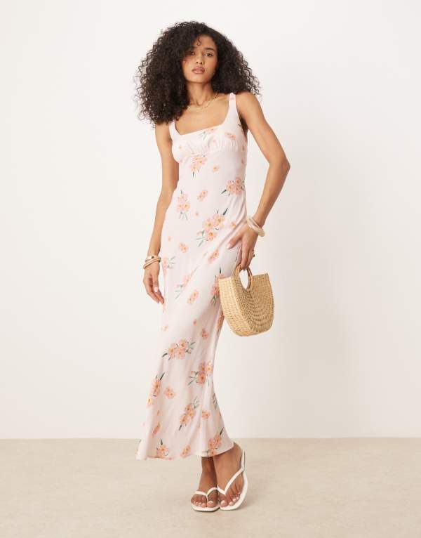 エイソス レディース トップス ワンピース マキシワンピース フラワー柄 プリント ギャザー マキシ フラワー ASOS DESIGN cowl back spun ruched bust maxi