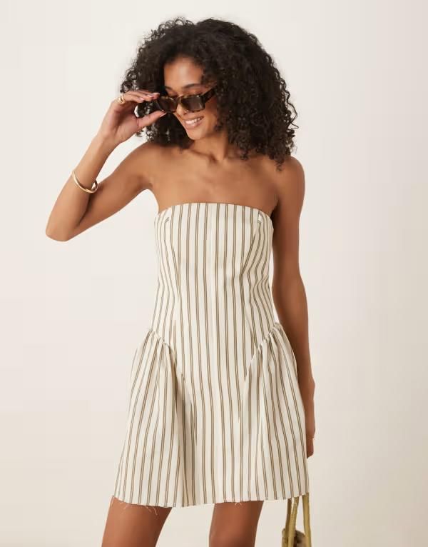 エイソス レディース トップス ワンピース ミニワンピース ミニ ASOS DESIGN bandeau structured bonded mini dress in natural stripe