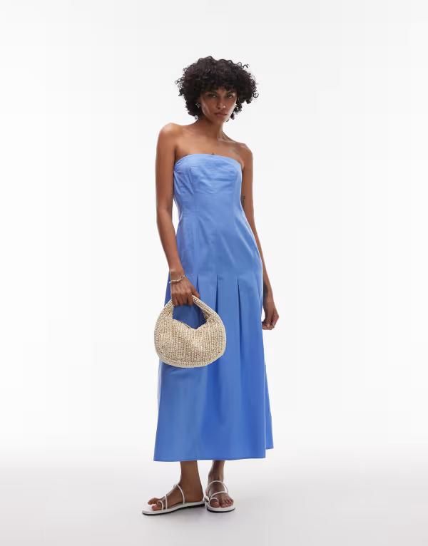 トップショップ レディース トップス ワンピース ミディワンピース ミディ Topshop seamed detail bandeau midi dress in dusty Dusty blue ブ