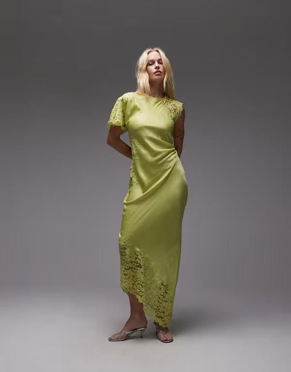 トップショップ レディース トップス ワンピース ミディワンピース ミディ レース Topshop lace insert grown on shoulder midi dress in lime L