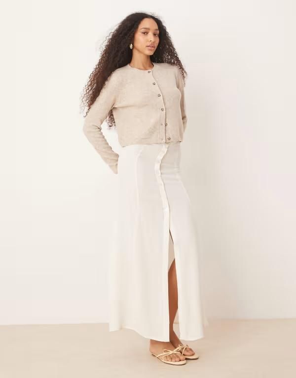 エイソス レディース ボトムス スカート リネン マキシ ASOS DESIGN linen look button up maxi skirt Ivory アイボリー 10,245円