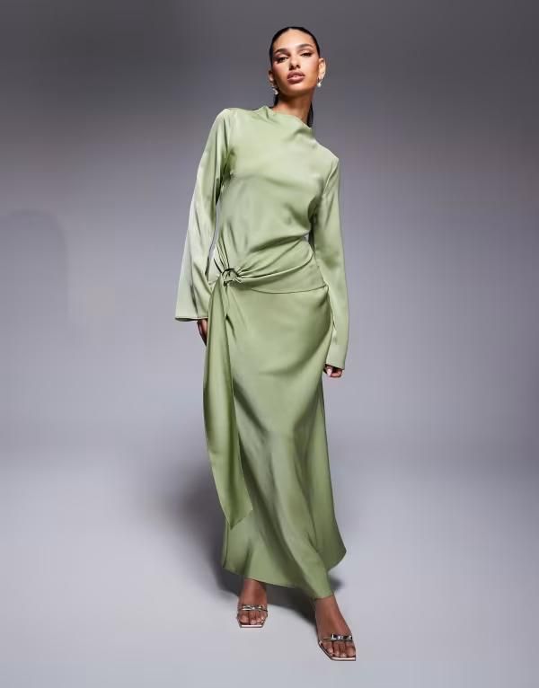 エイソス レディース トップス ワンピース マキシワンピース サテン マキシ ASOS DESIGN long sleeve bias cut satin maxi dress with dring