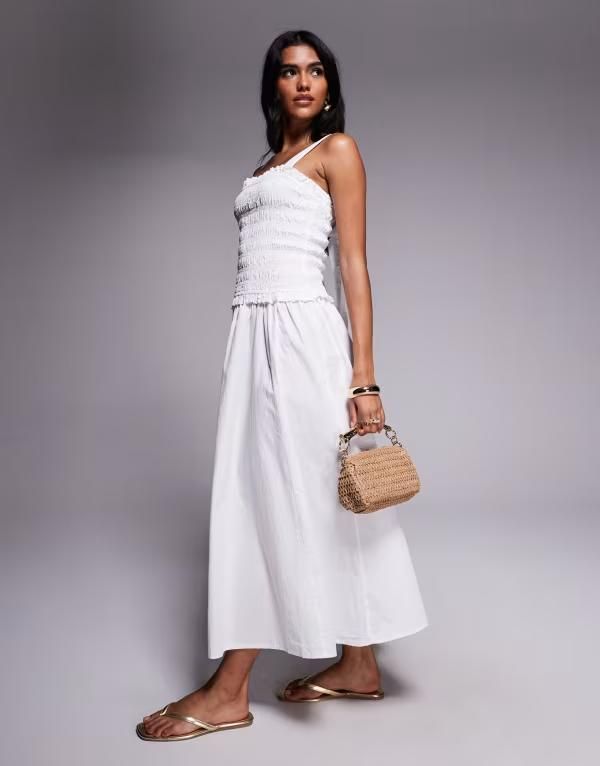 リバーアイランド レディース トップス ワンピース ミディワンピース ミディ River Island shirred midi dress WHITE ホワイト