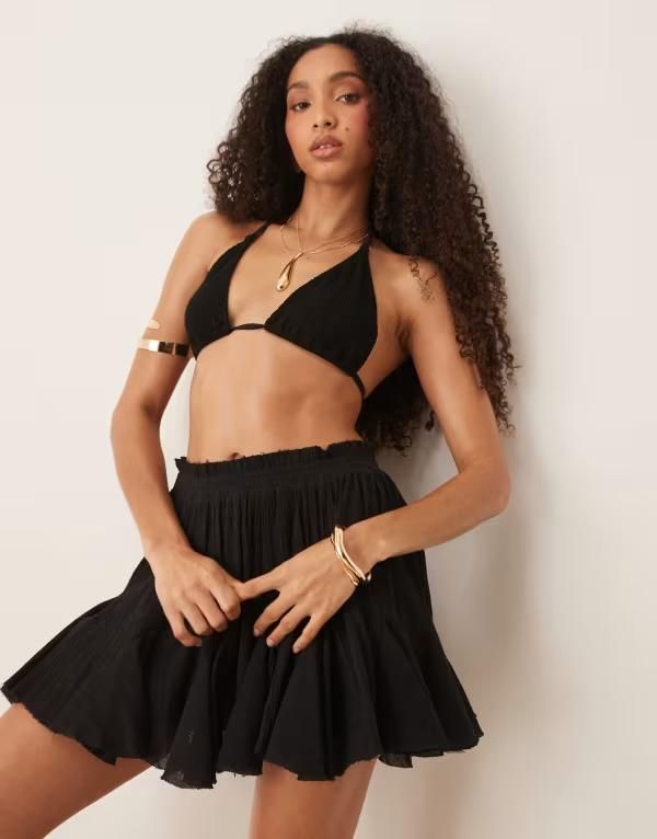 エイソス レディース ボトムス スカート プリーツ ミニ ASOS DESIGN godet pleated beach mini skirt black ブラック 12,935円