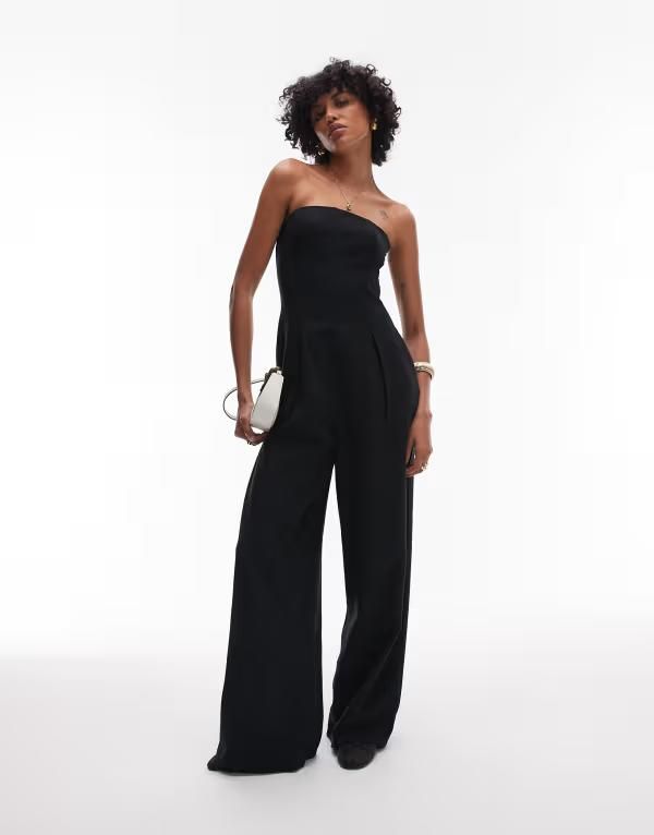 トップショップ レディース トップス ワンピース ワイドレッグ ジャンプスーツ リネン Topshop seamed wide leg linen mix jumpsuit Black ブラック 18,186円