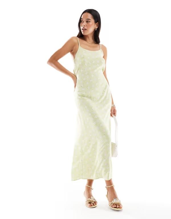 ミスセルフフリッジ レディース トップス ワンピース フラワー柄 フラワー Miss Selfridge strappy scoop neck midaxi slip dress floral Gre