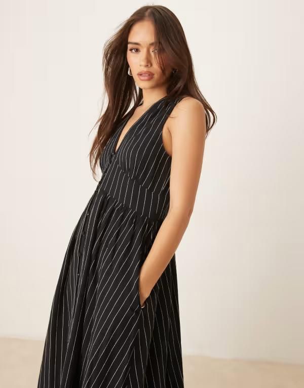 ノーバディーズ チャイルド レディース トップス ワンピース ノースリーブ Nobodys Child Starlight sleeveless midaxi dress stripe Black S