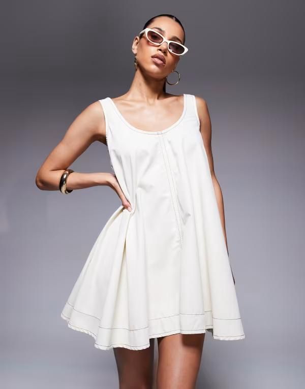 リバーアイランド レディース トップス ワンピース ミニ River Island mini swing dress in cream CREAM クリーム