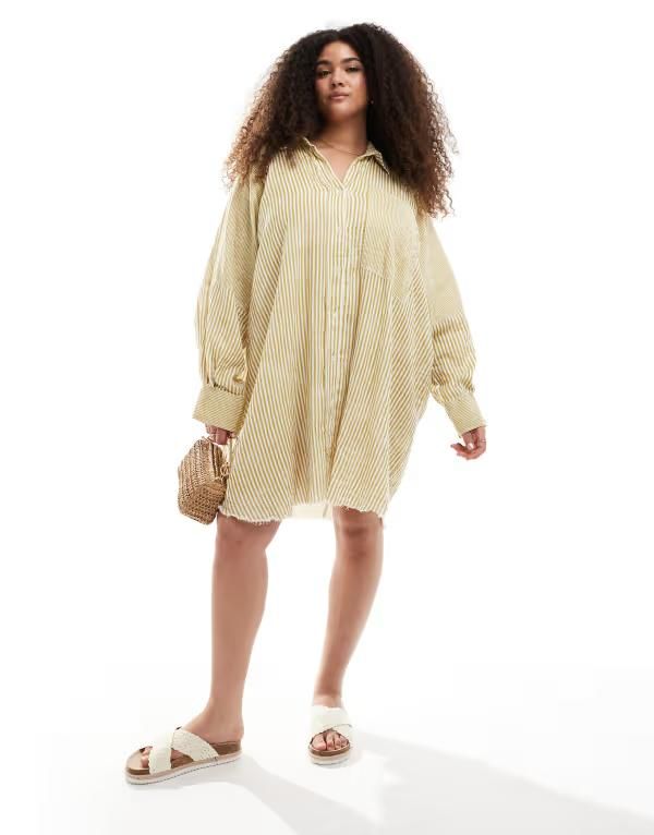 エイソス レディース トップス ワンピース ミニワンピース ミニ シャツ ASOS Curve ASOS DESIGN Curve relaxed laundered shirt mini dress