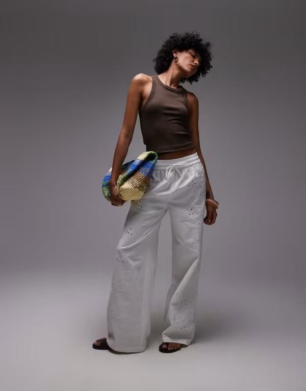 トップショップ レディース ボトムス カジュアルパンツ パンツ Topshop eyelet side detail tie waist pants part of a set white ホワイト