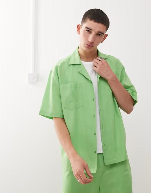 コルージョン メンズ トップス シャツ COLLUSION textured woven shirt GREEN グリーン