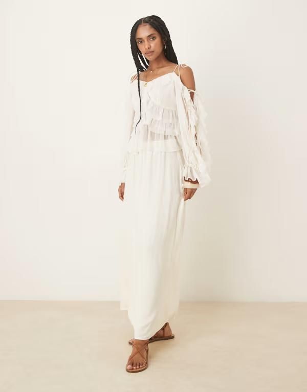 エイソス レディース ボトムス スカート A ライン リネン マキシ ASOS DESIGN linen mix aline maxi skirt ivory アイボリー