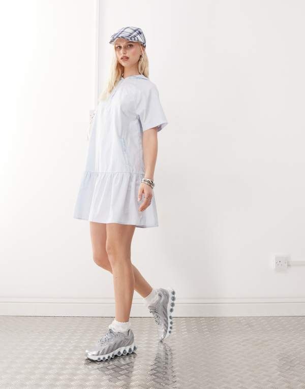 コルージョン レディース トップス ワンピース ミニワンピース ミニ COLLUSION hooded athletic mini dress Light Blue ブルー