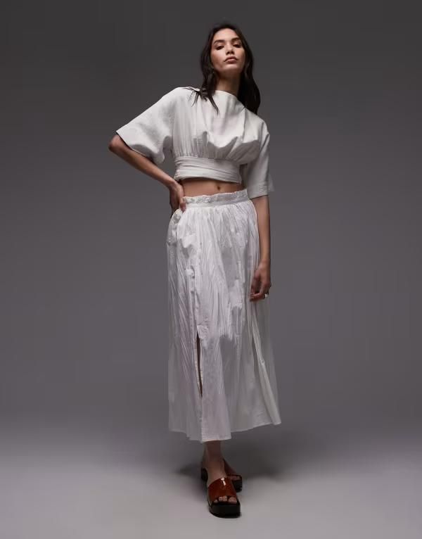 トップショップ レディース ボトムス スカート コットン Topshop crinkle cotton laundered full skirt IVORY アイボリー