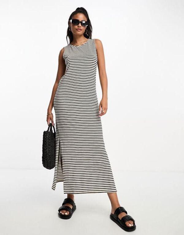 ヴェロモーダ レディース トップス ワンピース マキシワンピース ノースリーブ マキシ Vero Moda Aware sleeveless maxi dress in mono stripe Mon