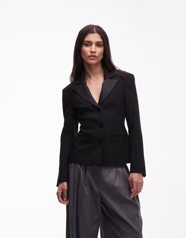 エイソス レディース アウター ジャケット・ブルゾン コントラスト ブレザー ASOS DESIGNeat fit contrast lapel blazer Black ブラック