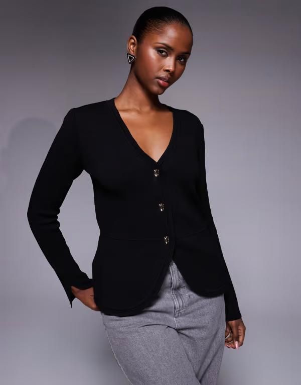 リバーアイランド レディース アウター カーディガン River Island curved hem detail cardigan Black ブラック