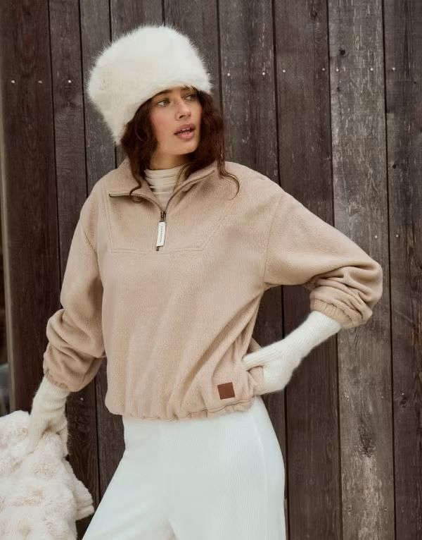フォースレックレス レディース アウター パーカー・スウェット ハーフジップ フリース 4th Reckless quarter zip elastic waist fleece BEIGE ベージュ