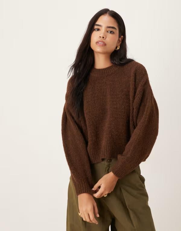 エイソス レディース アウター ニット・セーター セーター ASOS DESIGN pleatsleeve detail sweater in chocolate Chocolate チョコレート