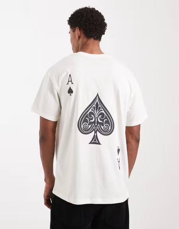 ジャック アンド ジョーンズ メンズ トップス Tシャツ プリント Jack Jones oversized Tshirt with ace of spades backprint in cream