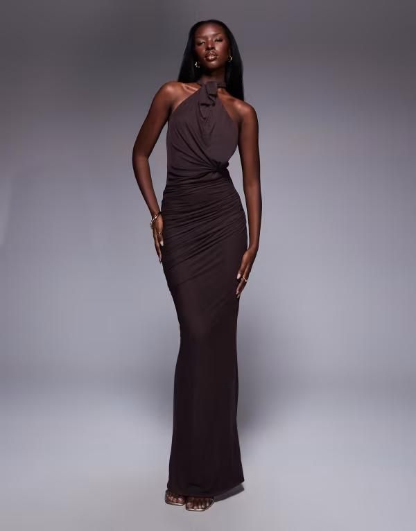 エイソス レディース トップス ワンピース マキシワンピース メッシュ マキシ ホルター ASOS DESIGN mesh twist bust detail halter maxi dress wi