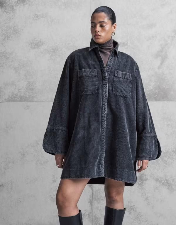 エイソス レディース トップス ワンピース ミニ シャツ ASOS Curve ASOS DESIGN Curve cord mini shirt dress with wide cuffs and