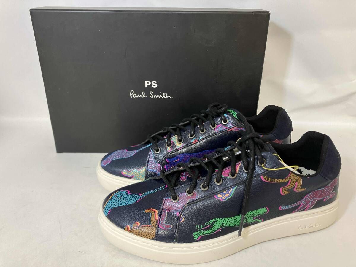 Paul Smith ポールスミス LAPIN DARK NAVY PRINTED LEATHER レオパード ローカットスニーカー シューズ EU38 SE 3P KW 0502