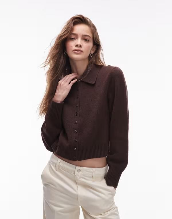 アンドアザーストーリーズ レディース アウター カーディガン ニット Other Stories knit cardigan with collar and button front BROWN ブラ