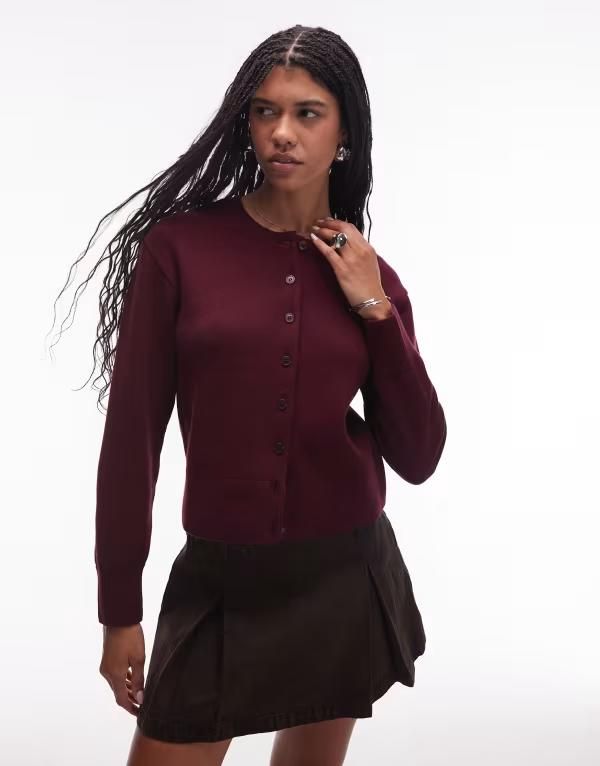 アンドアザーストーリーズ レディース アウター カーディガン ウール Other Stories wool cardigan with button front Burgundy バーガンディ