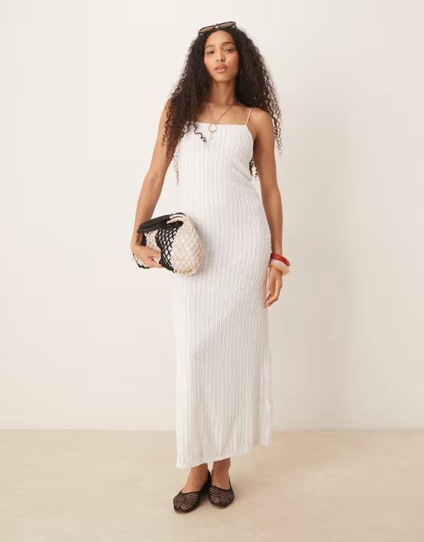 エイソス レディース トップス ワンピース ミディワンピース ミディ ASOS DESIGN textured cami midi dress WHITE ホワイト