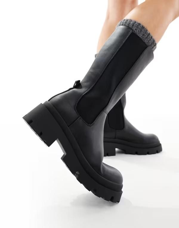 オンリー レディース シューズ ブーツ・レインブーツ レザー フェイクレザー ONLY faux leather chunky boots Black ブラック