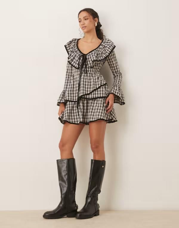 エイソス レディース トップス ワンピース Vネック ミニ ベルベット コントラスト ASOS DESIGN Vneck mini smock dress with tie bust and cont