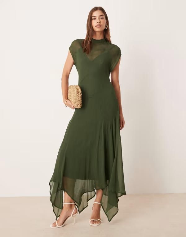 エイソス レディース トップス ワンピース シフォン ハイネック マキシワンピース マキシ ASOS DESIGN high neck hanky hem chiffon maxi dress in 17,745円