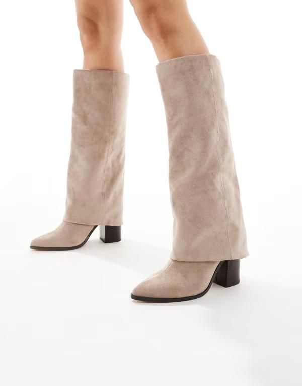 ロンドンレベル レディース シューズ ブーツ・レインブーツ London Rebel Elena fold over knee boots in taupe Taupe mf トープ