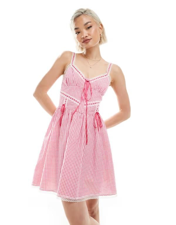 ミスセルフフリッジ レディース トップス ワンピース ギンガムチェック ギンガム Miss Selfridge gingham corset dress Red gingham レッド
