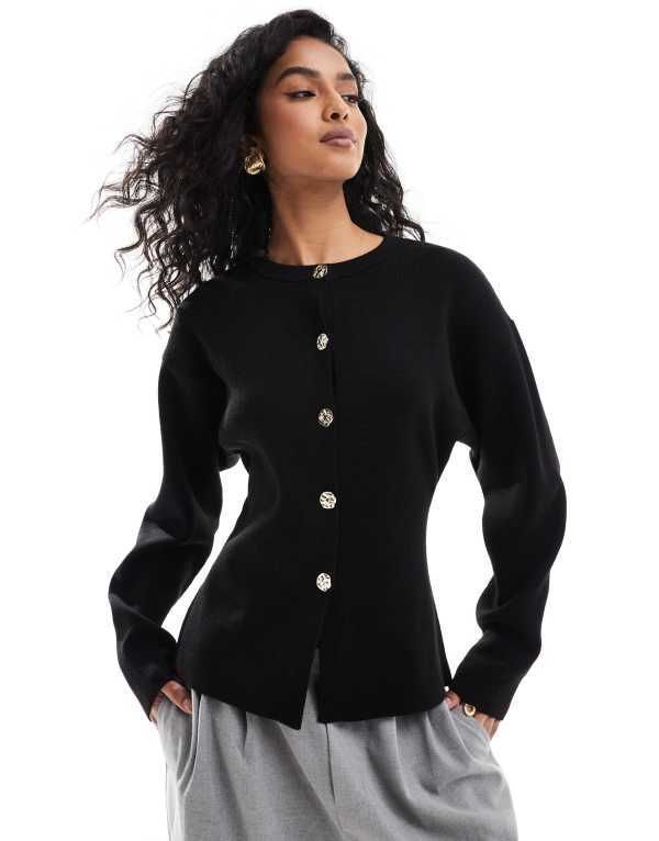 エイソス レディース アウター カーディガン クルーネック ニット ASOS DESIGN knitted structured crew neck cardigan with gold button