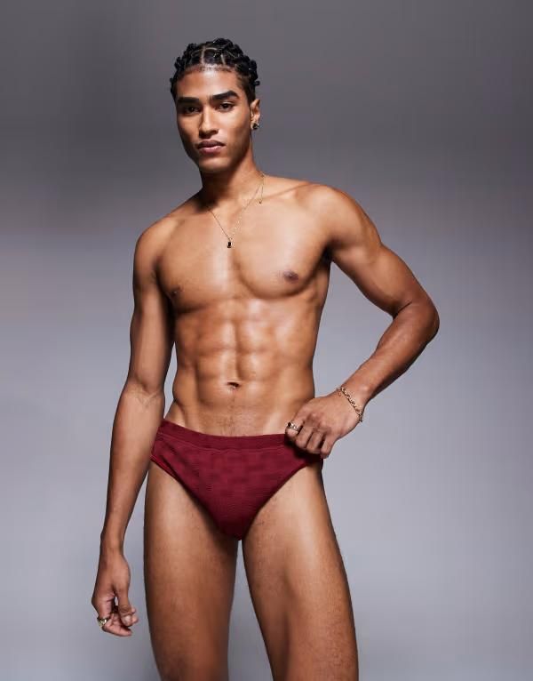 エイソス メンズ 水着 ハーフパンツ・ショーツ ASOS DESIGN textured swim briefs Burgundy バーガンディ
