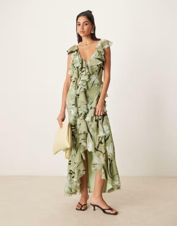 エイソス レディース トップス ワンピース オープンバック マキシワンピース フラワー柄 プリント フリル マキシ フラワー ASOS DESIGN ruffle bias maxi dress wi