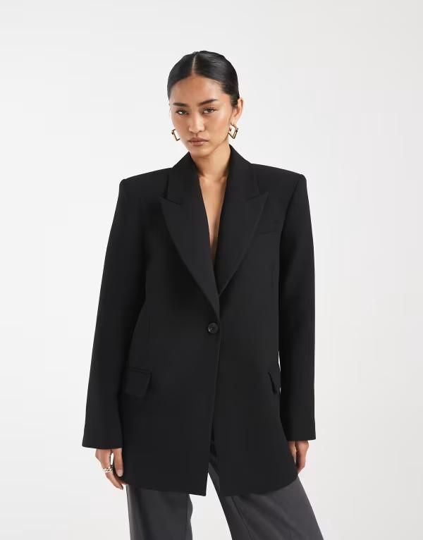 エイソス レディース アウター ジャケット・ブルゾン ブレザー ASOS DESIGN sharp shoulders blazer Black ブラック