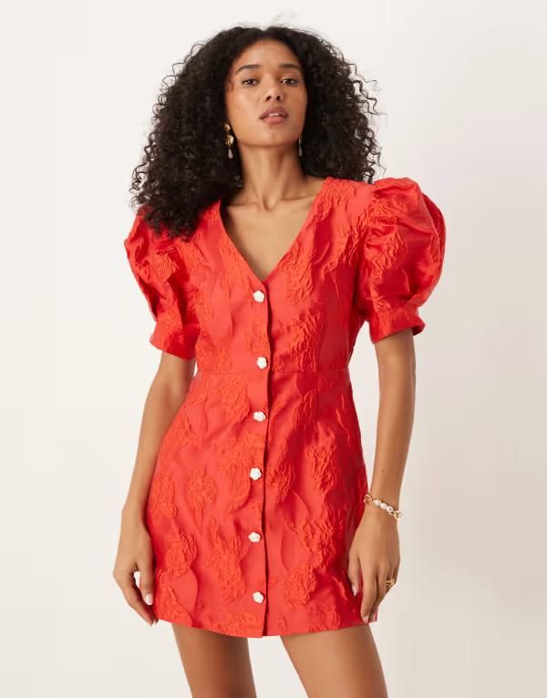 シスタージュン レディース トップス ワンピース ミニワンピース ミニ Sister Jane rhinestone button jacquard mini dress RED レッド