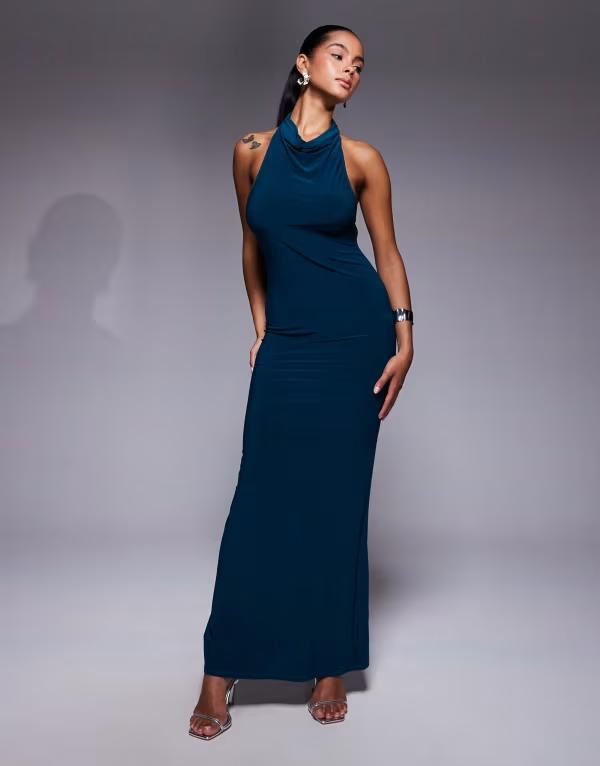 エイソス レディース トップス ワンピース オープンバック マキシワンピース ドレープ マキシ ホルター ASOS DESIGN halter draped maxi dress with open
