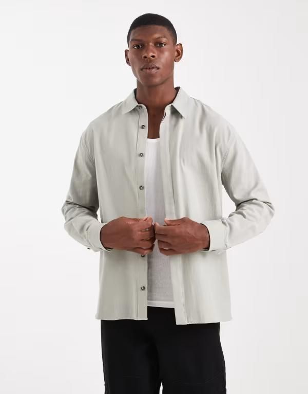 エイソス メンズ トップス シャツ ASOS DESIGN relaxed shirt in sage Khaki カーキ