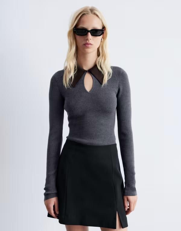 アンドアザーストーリーズ レディース アウター ニット・セーター ウール コントラスト Other Stories wool blend knitop with contrast keyhole co