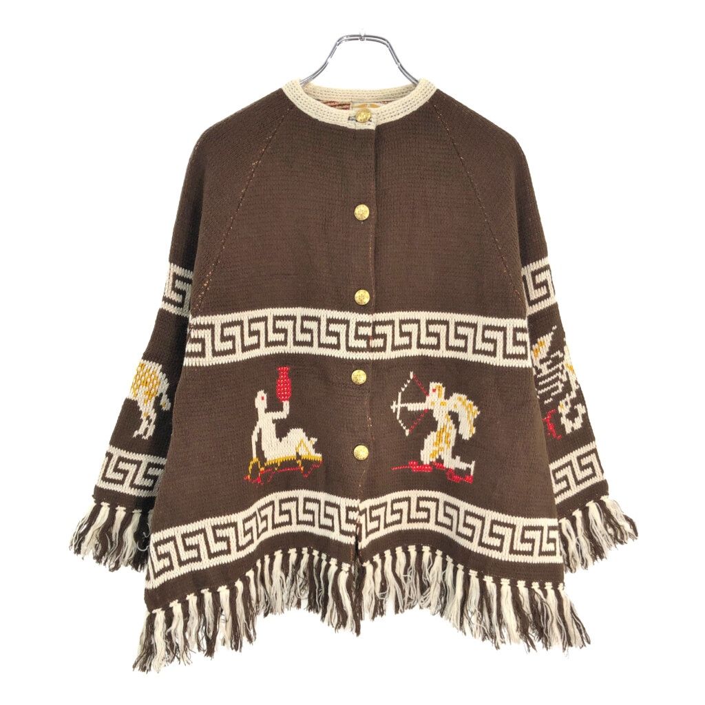STURBRIDGE ボタンダウン アクリルニット セーター ネイティブ柄 ガウン ポンチョ ブラウン(レディース M相当)中古 古着 V5458